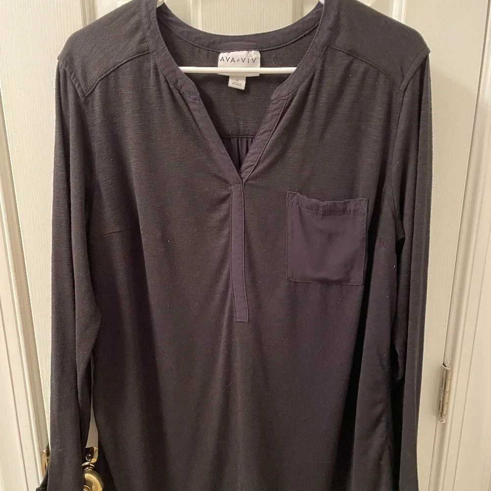 Ava & Viv Black Knit V-Neck Tunic Top with Long Sleeves | Women's Size 0X - Picture 1 of 4